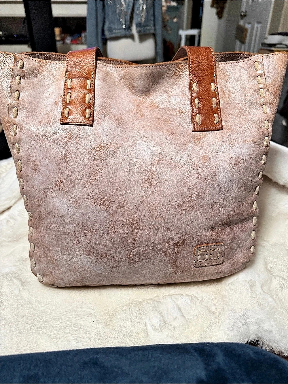 Bed Stu Leather Stevie Tote Shoulder Bag Nectar Lux Tan Rustic Distressed